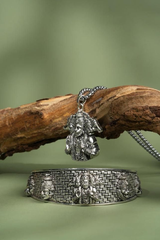 5-Mukhi Hanuman Kada with 5-Munjai Hanumna Pendant with Chain